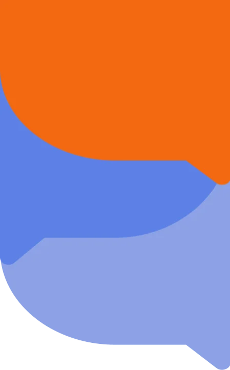 Imagem em vetorde três balões de chat empilhados nas cores, laranja e em tons de azul